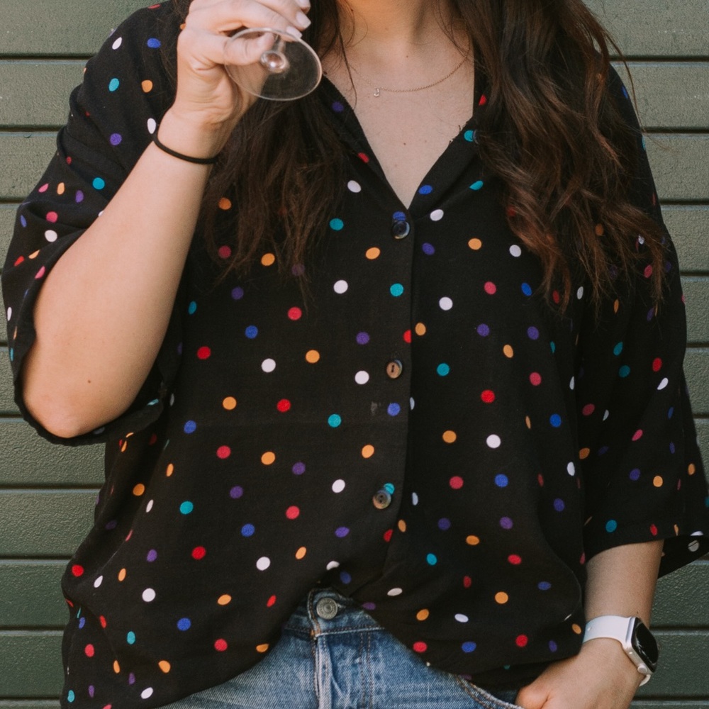 Vintage multicolored polka dot button down shirt